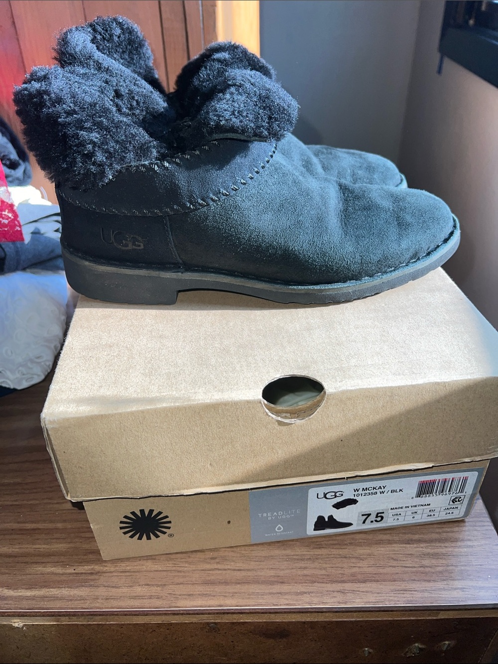 UGG McKay Black Suede Shearling Cuff Slip-Ons Boots